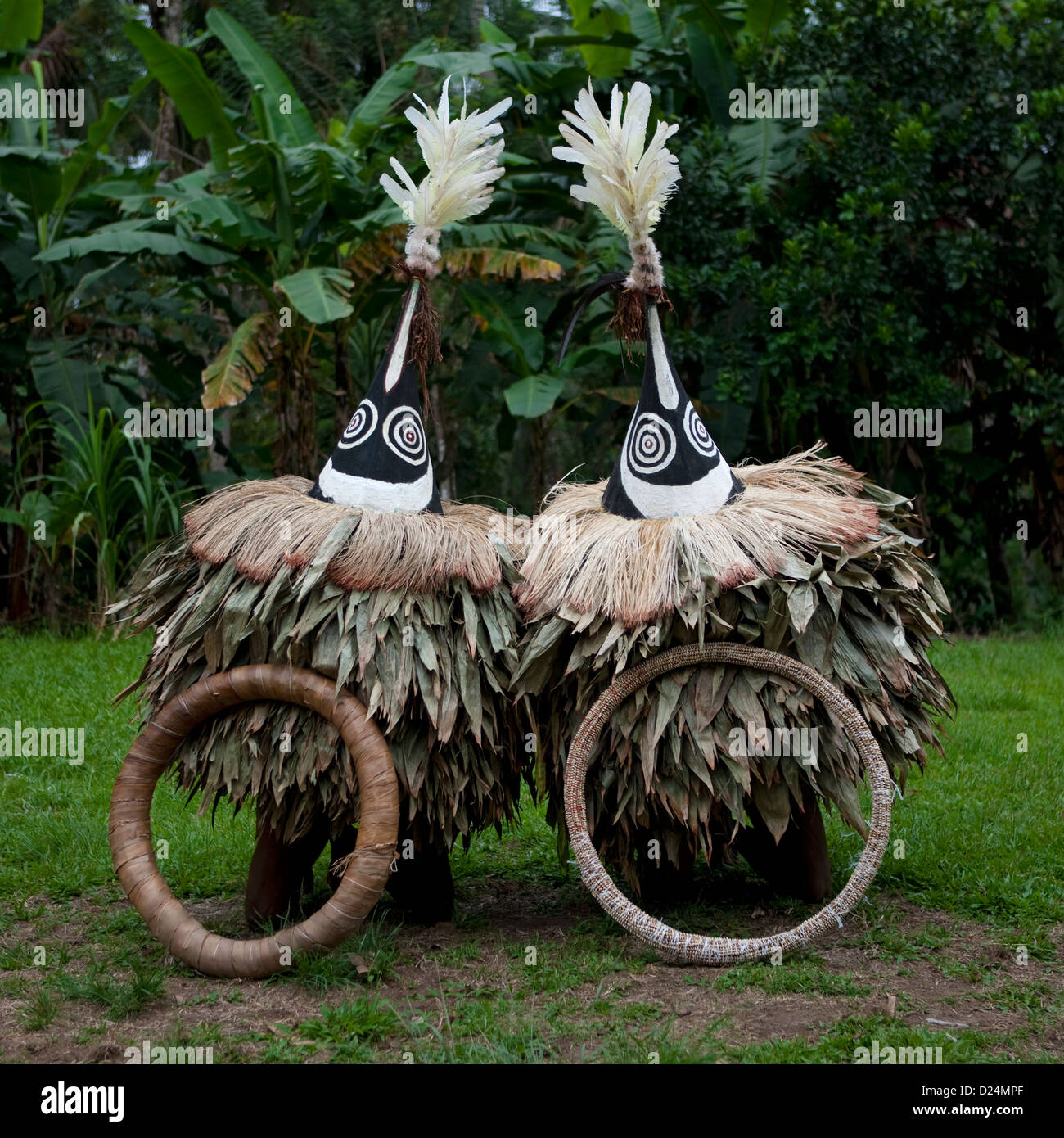 Tubuan Dance With Duk Duk Giant Masks, Rabaul, East New Britain, Papua New Guinea Stock Photo