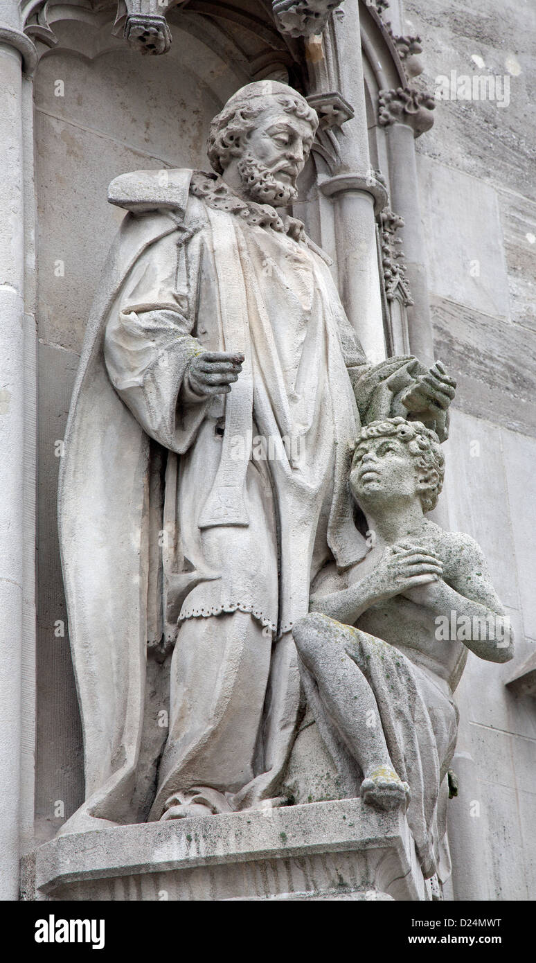 KOSICE - JANUARY 3: Saint Francis Xavier statue on the south portal of Saint Elizabeth gothic cathedral Stock Photo