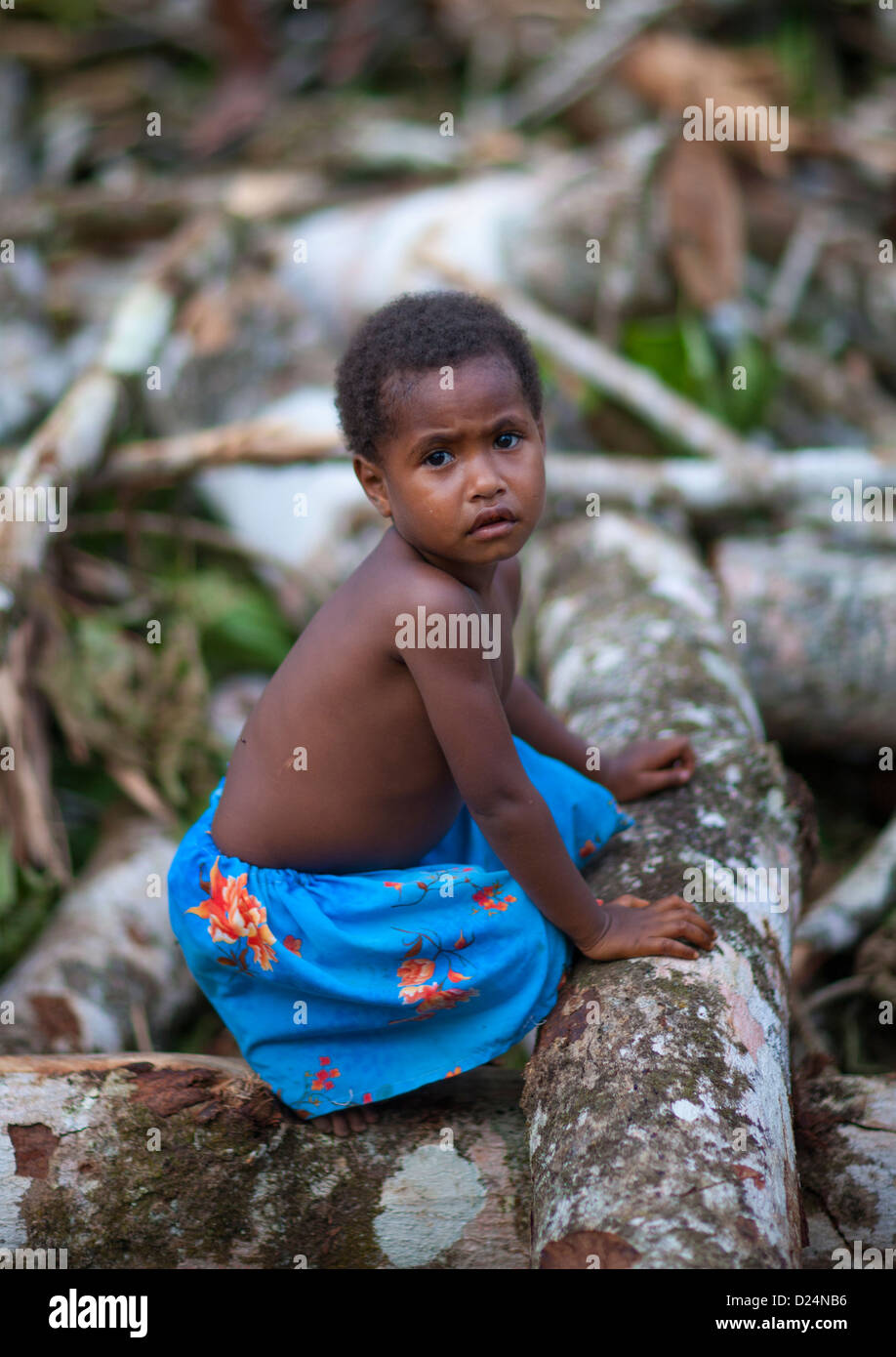 Kid On Trunks, Alotau, Milne Bay Province, Papua New Guinea Stock Photo