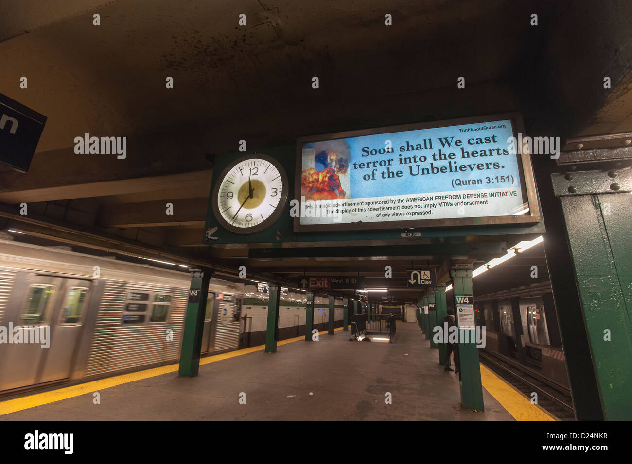 An advertisement in the New York subway features a quote from the Quran
