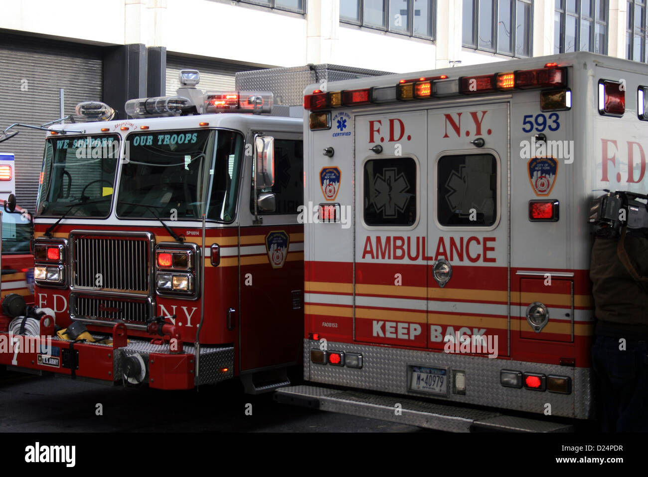 FDNY Emergency response vehicles at the scene of an accident. Stock Photo