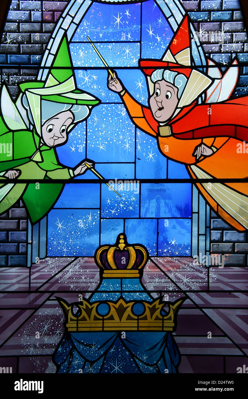 Stained Glass windows in the Sleeping Beauty Castle at Disneyland