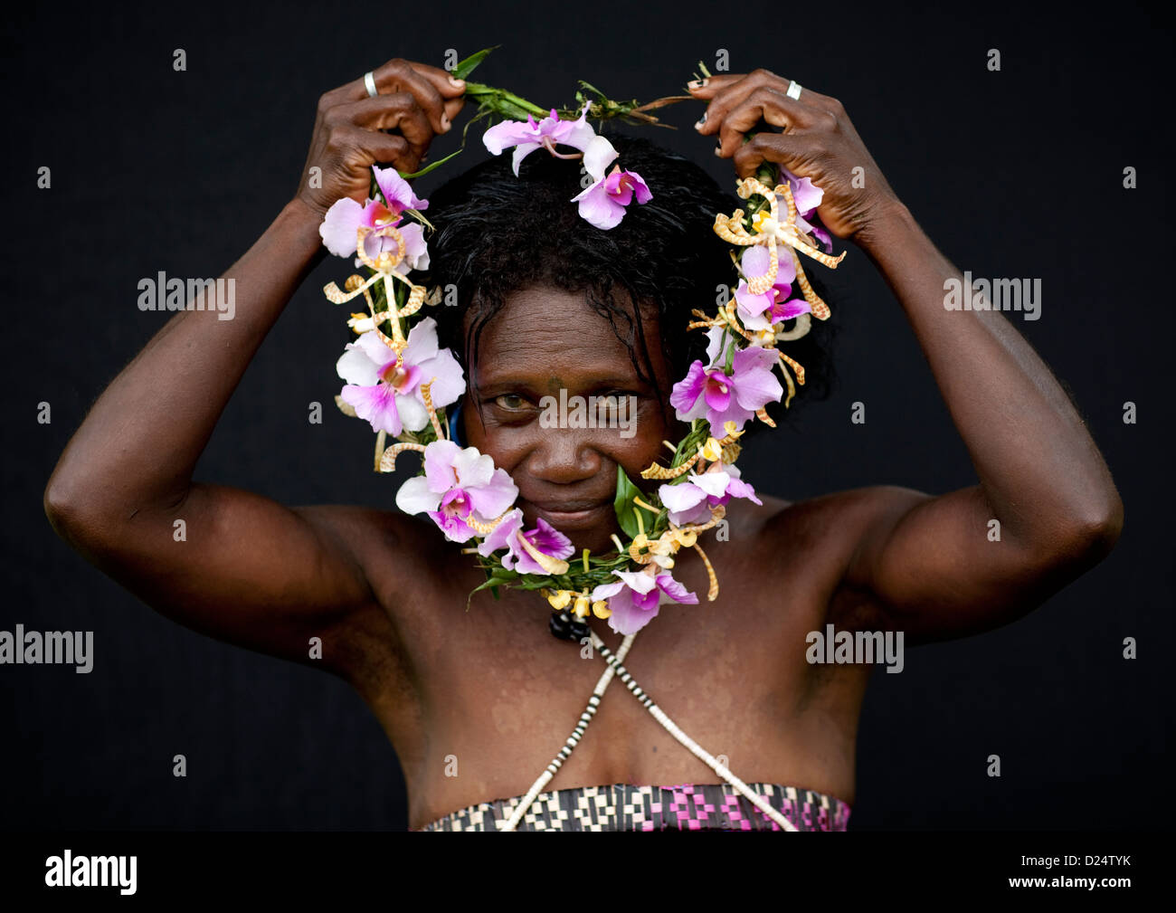 Woman From Autonomous Region Of Bougainville In Traditional Clothes, Papua New Guinea Stock Photo