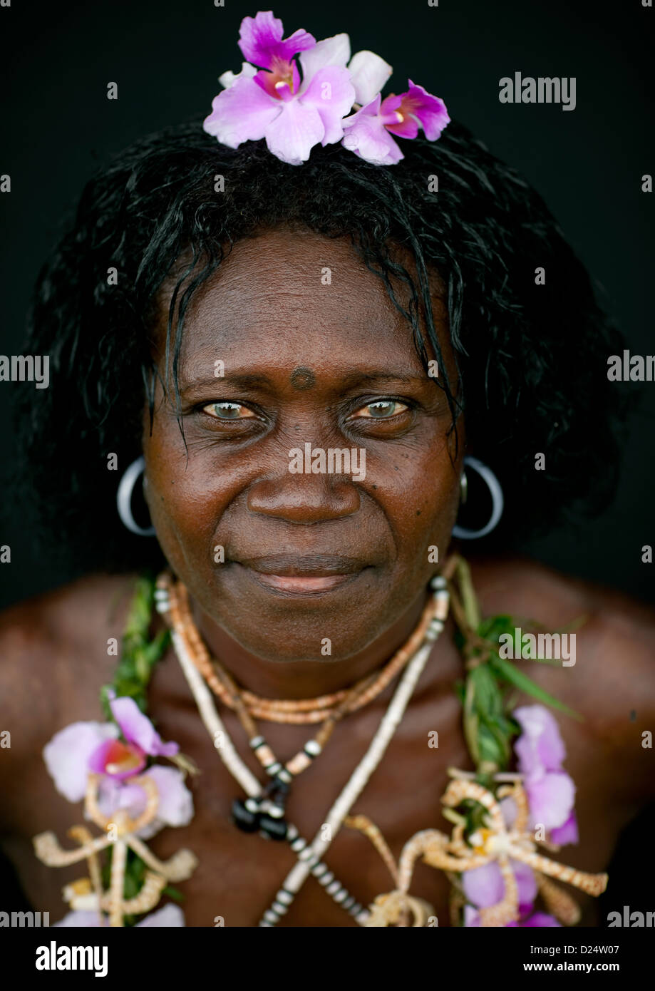 Woman From Autonomous Region Of Bougainville In Traditional Clothes, Papua New Guinea Stock Photo