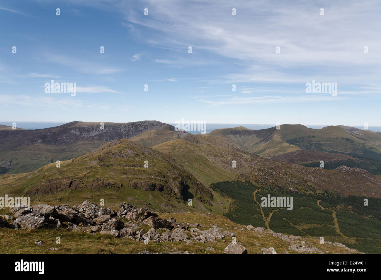 View towards the Nantlle Ridge from Moel Hebog, Snowdonia Stock Photo