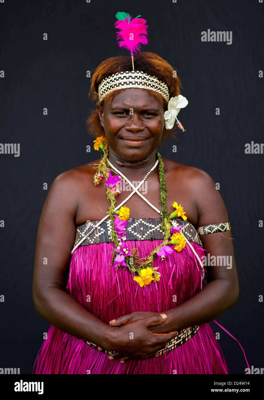 Woman From Autonomous Region Of Bougainville In Traditional Clothes, Papua New Guinea Stock Photo