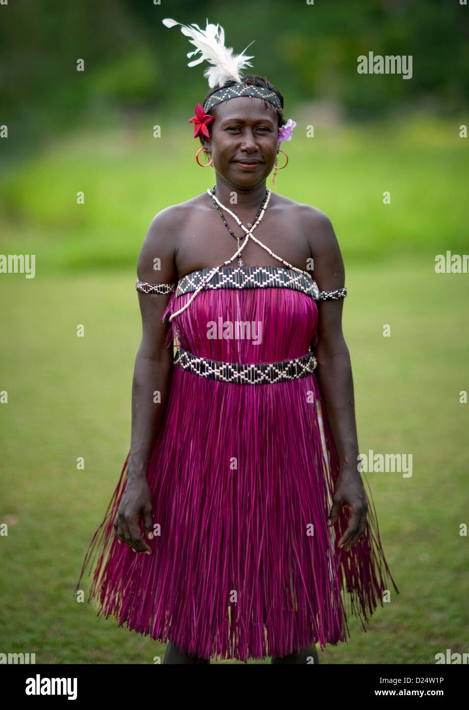 Woman From Autonomous Region Of Bougainville In Traditional Clothes, Papua New Guinea Stock Photo