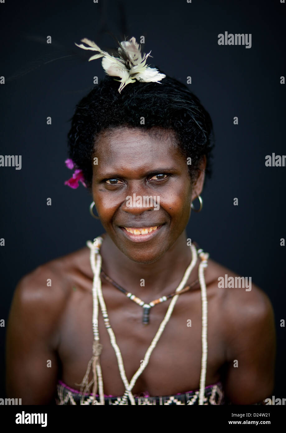 Woman From Autonomous Region Of Bougainville In Traditional Clothes, Papua New Guinea Stock Photo