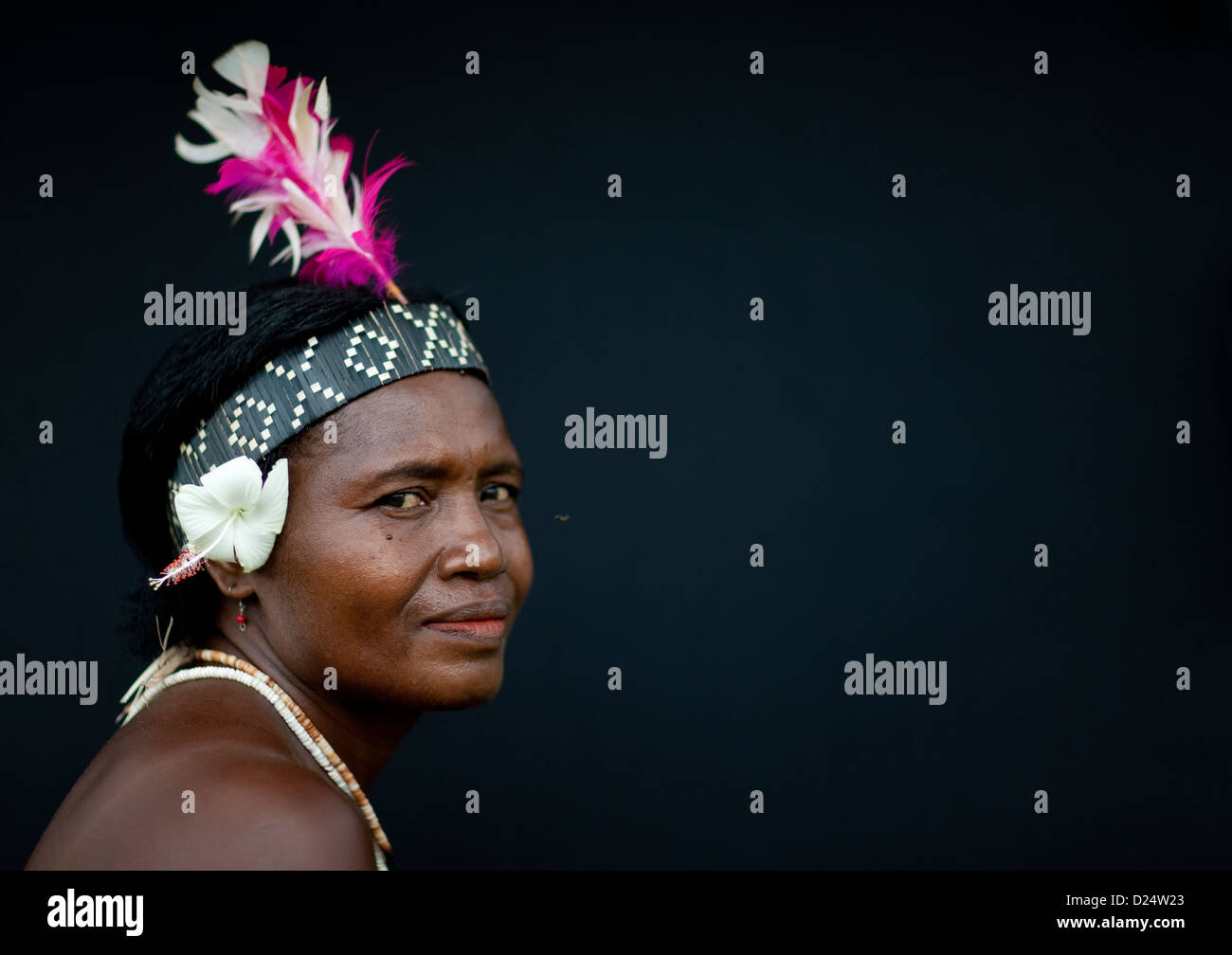 Woman From Autonomous Region Of Bougainville In Traditional Clothes, Papua New Guinea Stock Photo