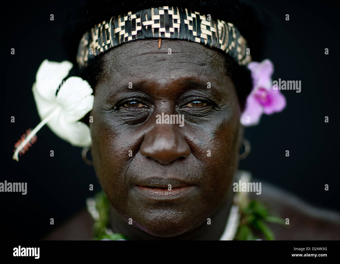 Woman From Autonomous Region Of Bougainville In Traditional Clothes, Papua New Guinea Stock Photo