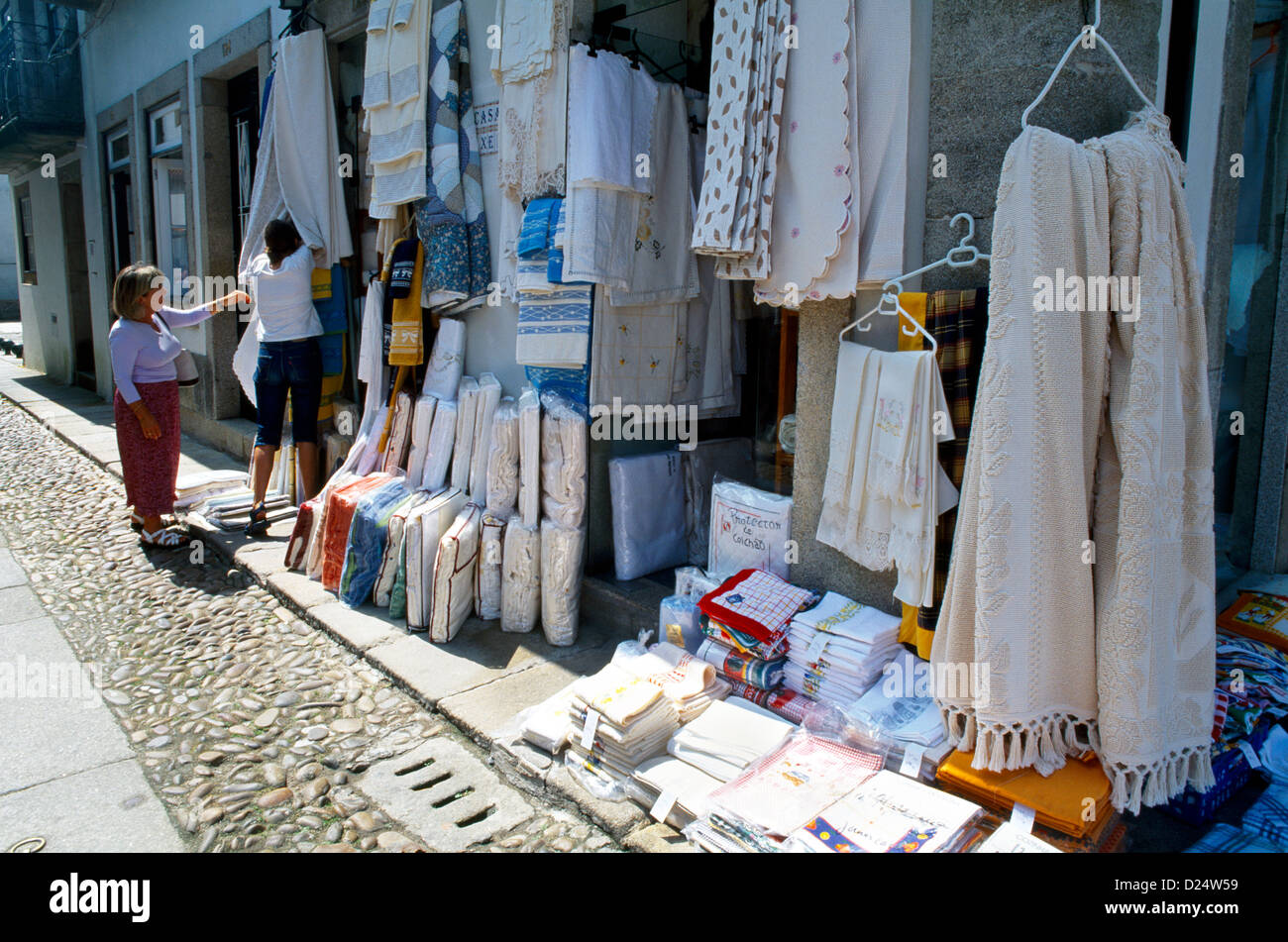 Valenca Do Minho Portugal Tourist Buying Lace From Shop Stock Photo