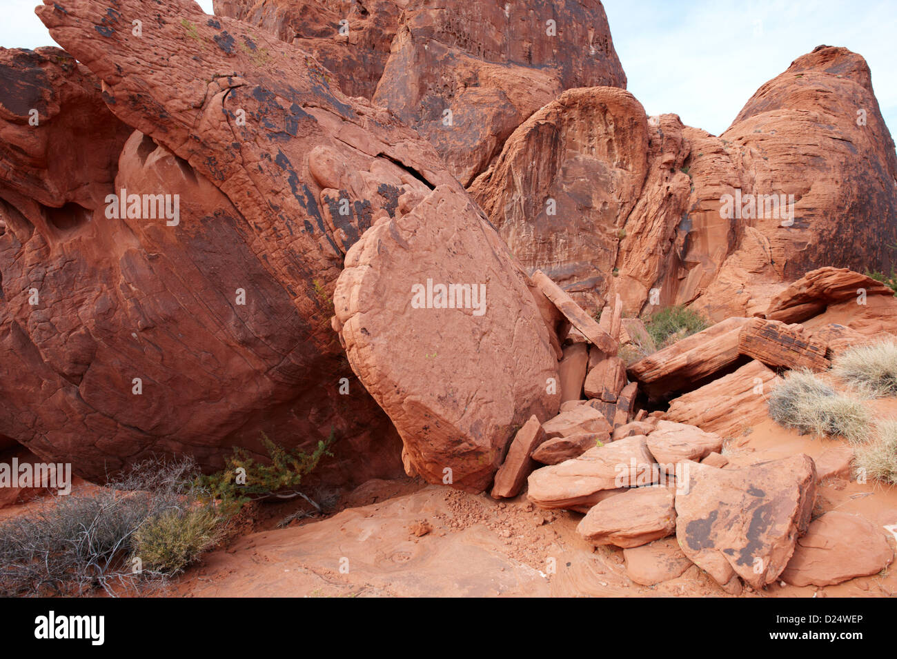 fallen and broken sandstone rock formations valley of fire state park nevada usa Stock Photo