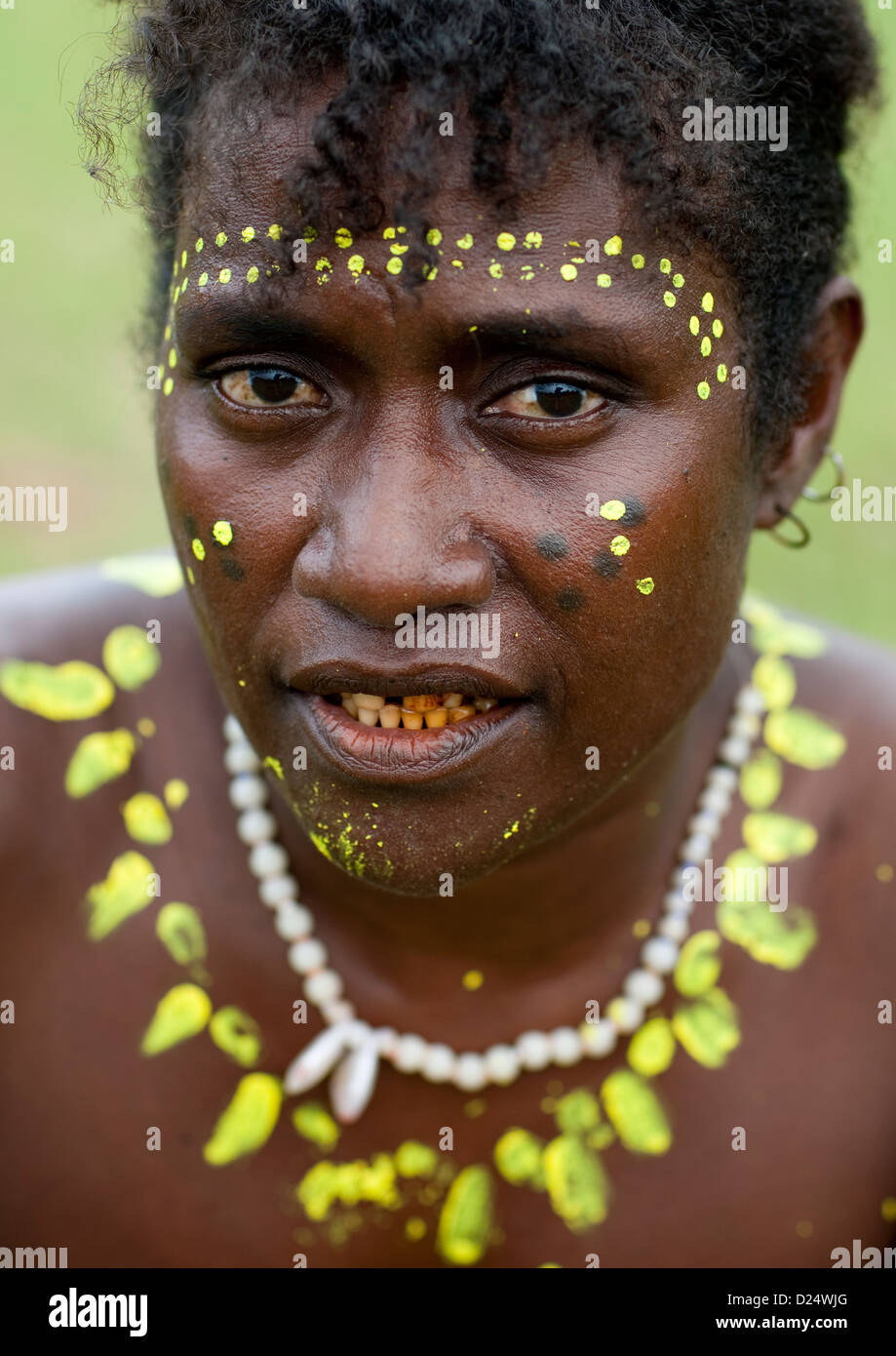 Woman From Autonomous Region Of Bougainville In Traditionnal Clothes, Papua New Guinea Stock Photo