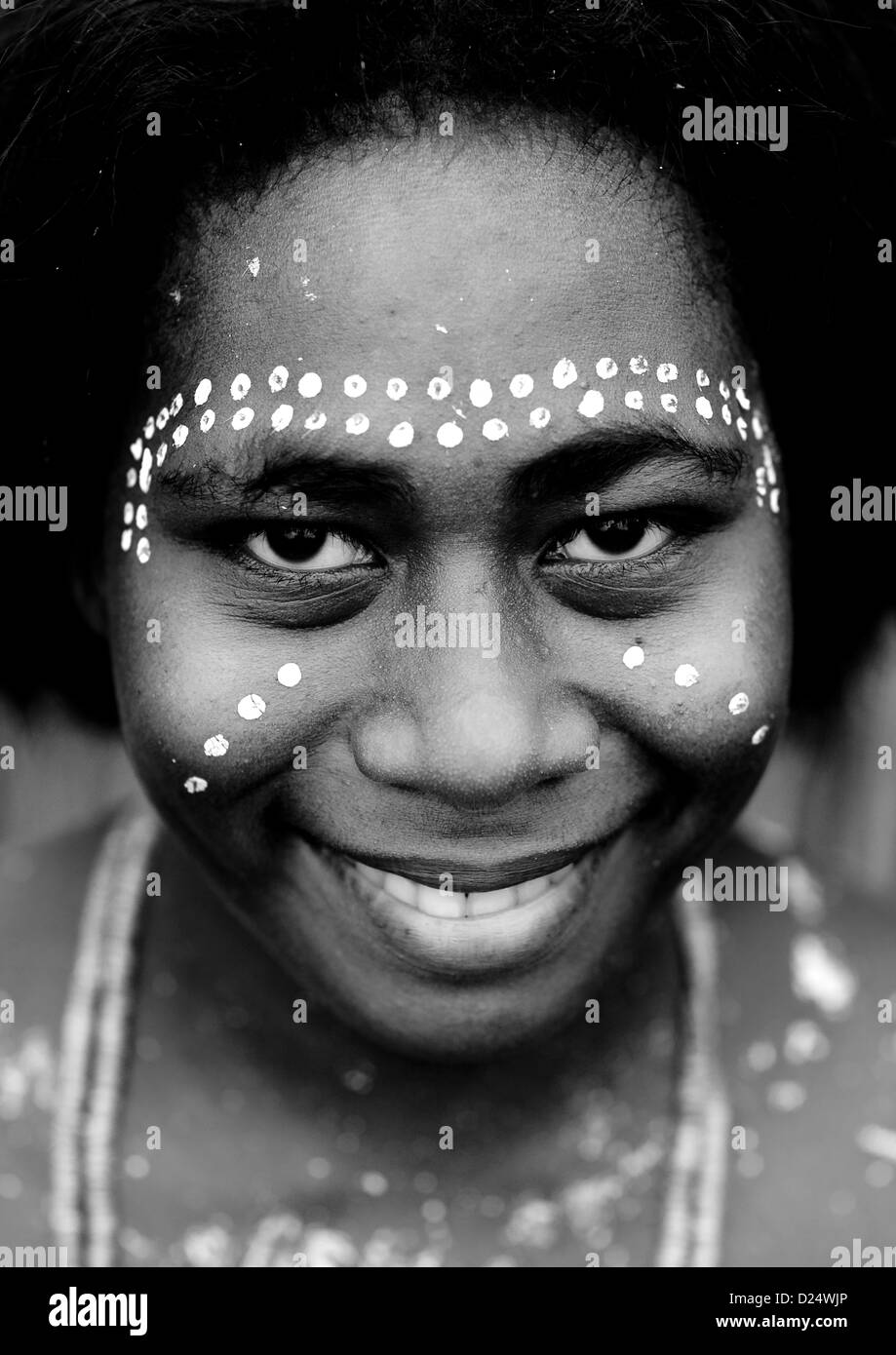 Woman From Autonomous Region Of Bougainville In Traditionnal Clothes, Papua New Guinea Stock Photo