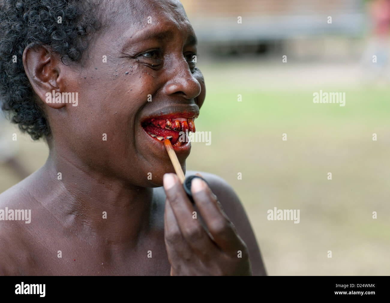 Woman Chewing Betel Nut, Bougainville, Papua New Guinea Stock Photo