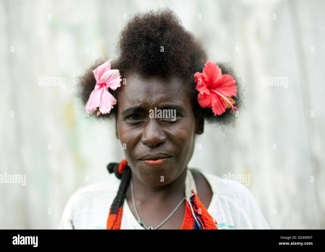 Woman From Autonomous Region Of Bougainville In Traditionnal Clothes, Papua New Guinea Stock Photo