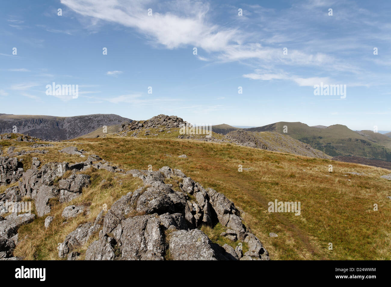 Summit of Moel Lefn with the Nantlle Ridge beyond from Moel yr Ogof, Snowdonia Stock Photo