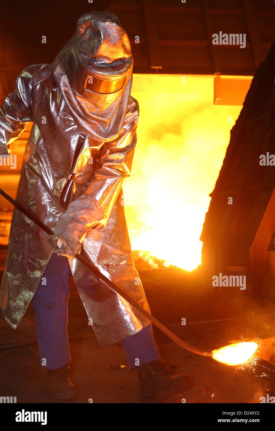 Eisenhuettenstadt, Germany, steel workers at the blast furnace of