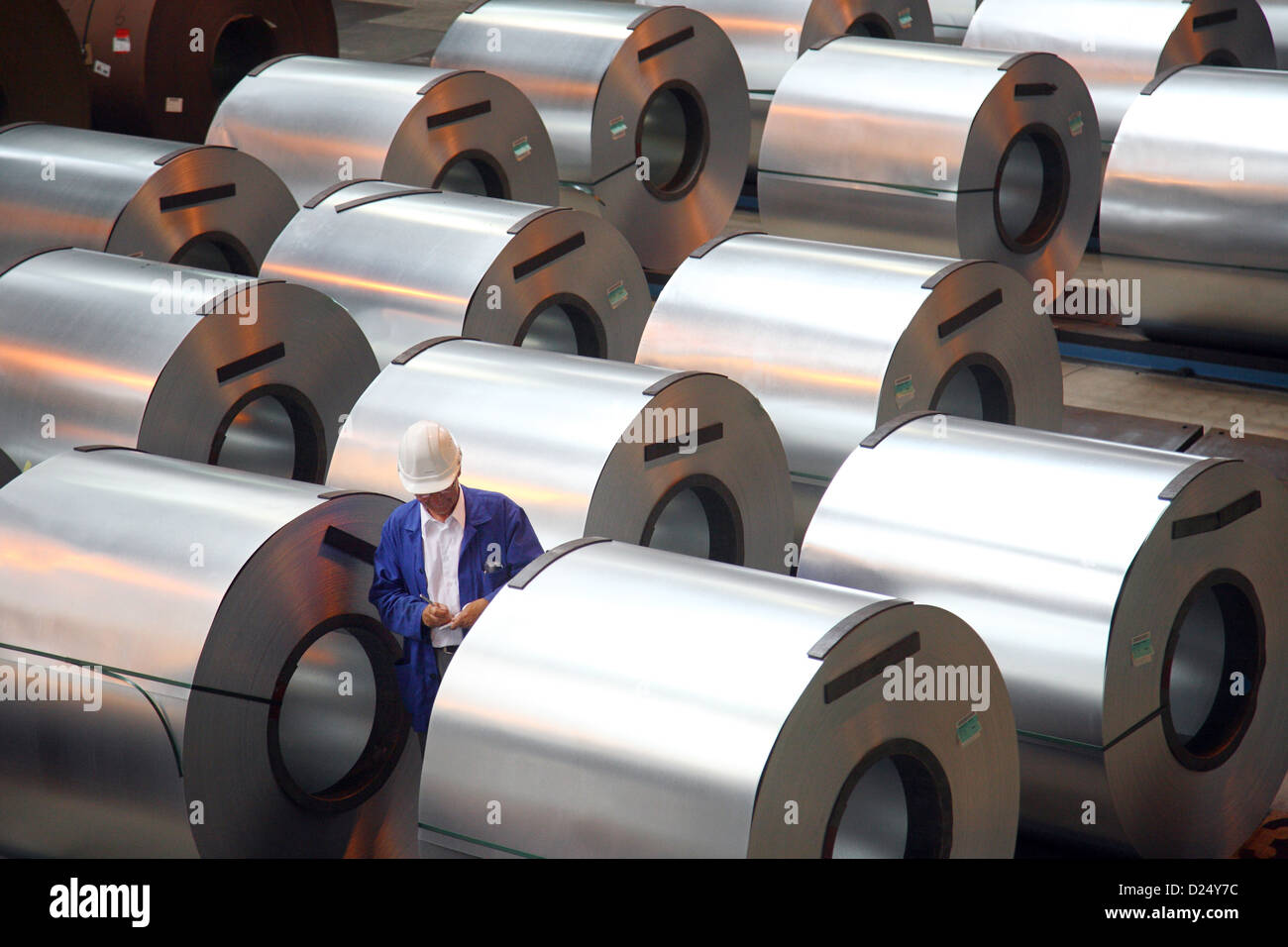 Eisenhuettenstadt, Germany, flat steel coils of ArcelorMittal Eisenhuettenstadt Stock Photo