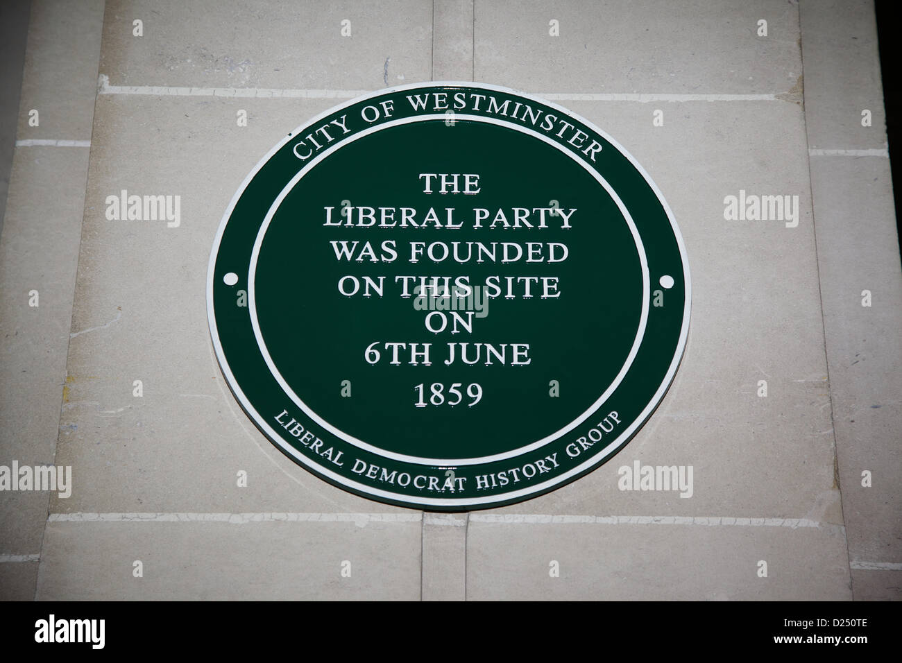 London, UK. 14 January 2013. British Deputy Prime Minister Nick Clegg and Westminster City Council Deputy leader Robert Davis unveil a green plaque at Almack House, the site of the foundation of the Liberal Party, London. The Liberal Party, founded in June 1859, became known as the Liberal Democrats in October 1989 following the merger with the SDP. George Henton/Alamy Live News. Stock Photo