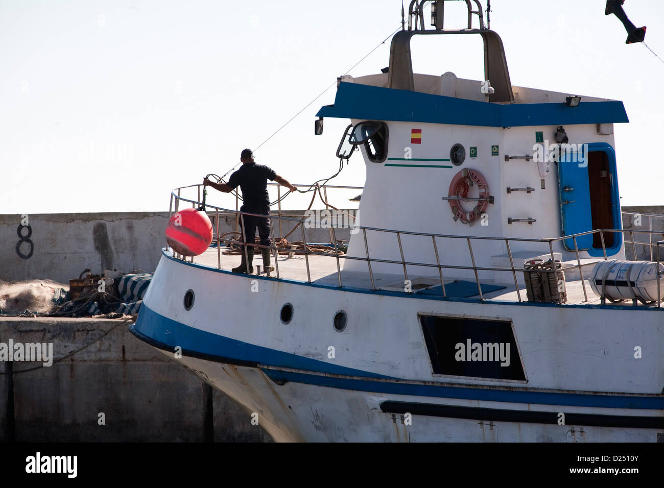 Sanlucar de Barrameda, Spain, a fishing boat lays on Bonanza at port Stock Photo