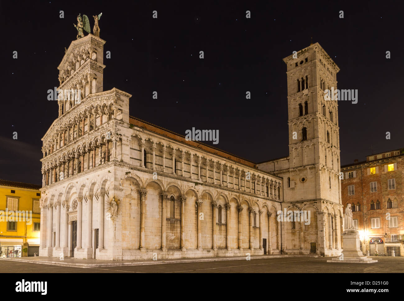San Michele at night, Lucca, Tuscany, Italy Stock Photo