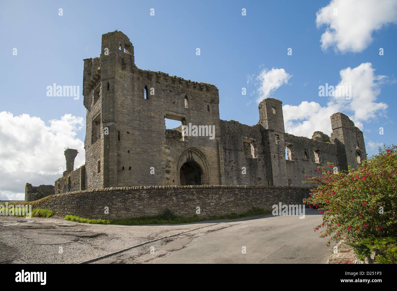 View of castle ruins, Middleham Castle, Wensleydale, North Yorkshire, England, August Stock Photo