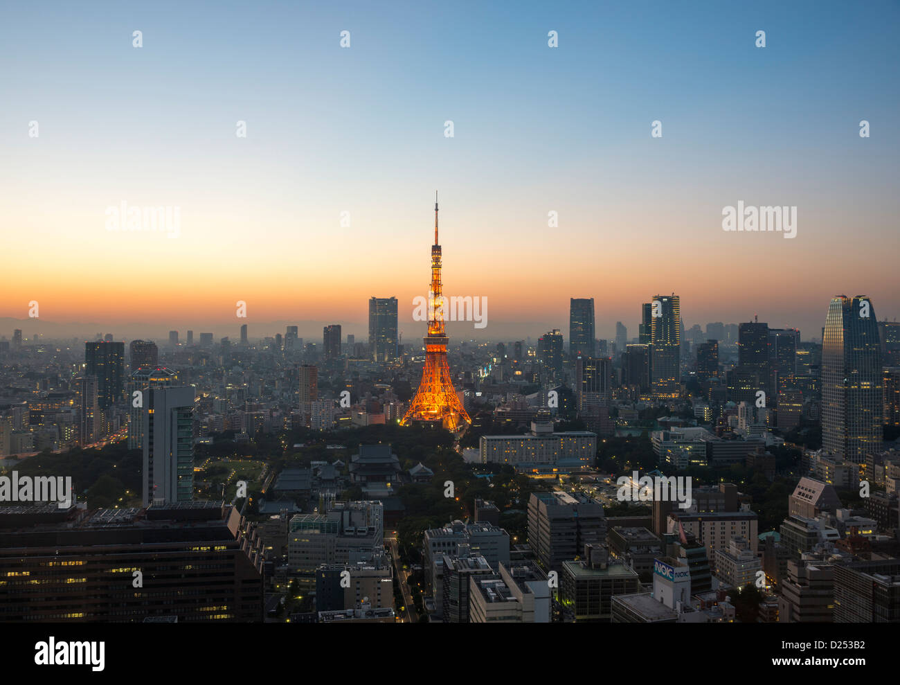 Tokyo Tower and Tokyo skyline at dusk Tokyo Japan Stock Photo