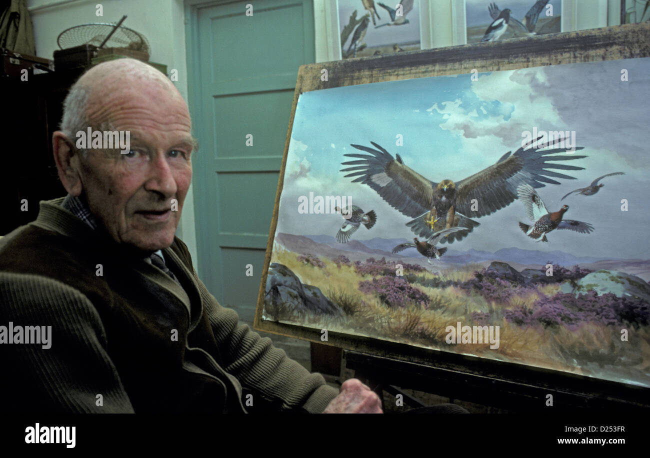 Wildlife artist J.C. Harrison (Jack) painting a Golden Eagle hunting