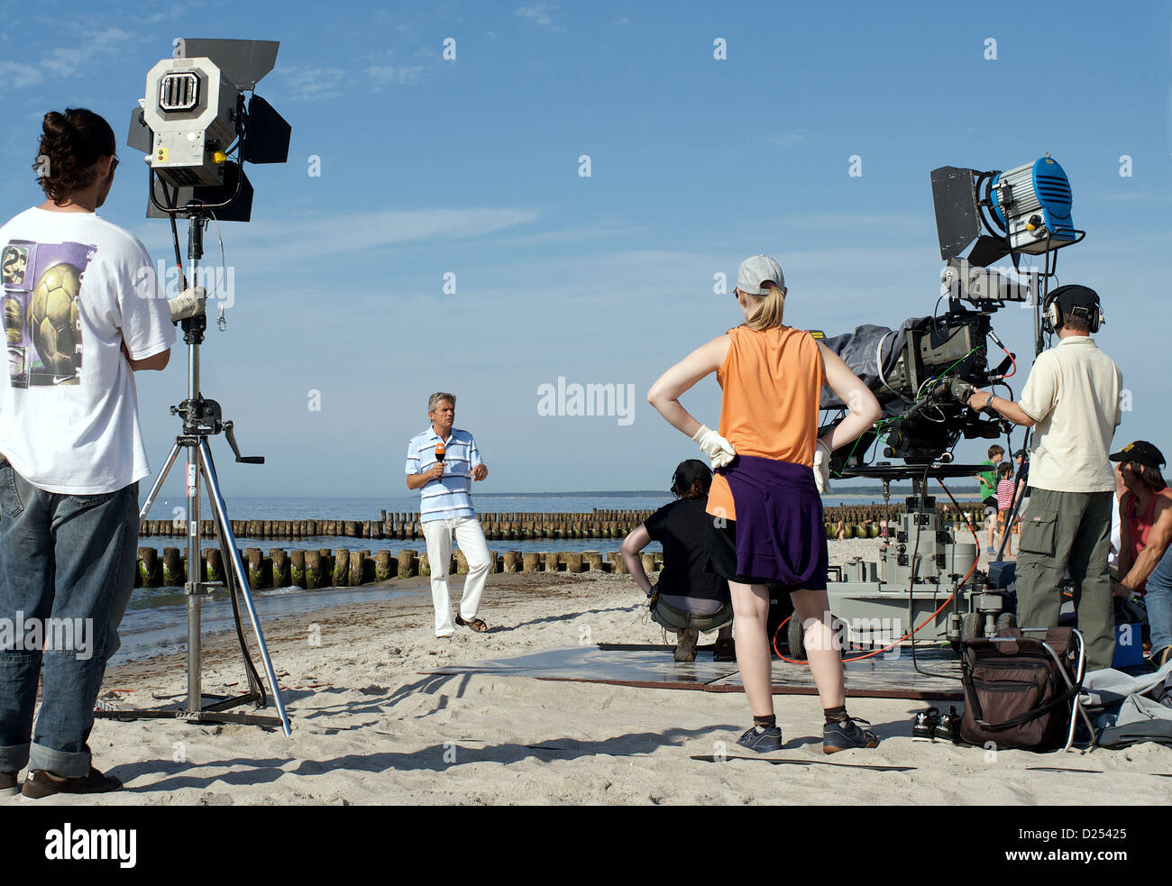 Ahrenshoop, Germany, ZDF film crew records the weather forecast Stock Photo