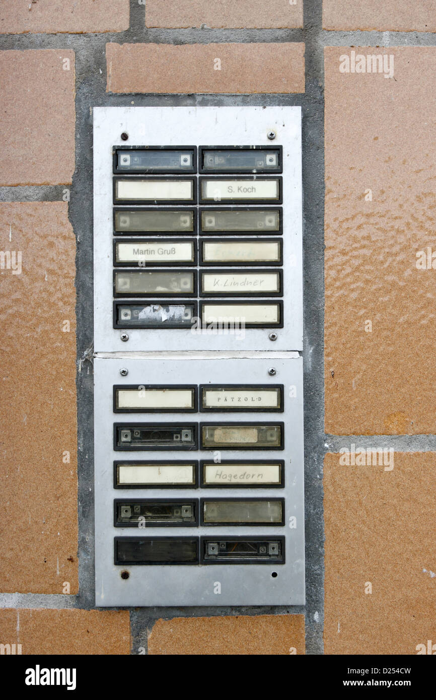 Luebbenau, Germany, bell system of a nearly empty prefabricated Stock Photo