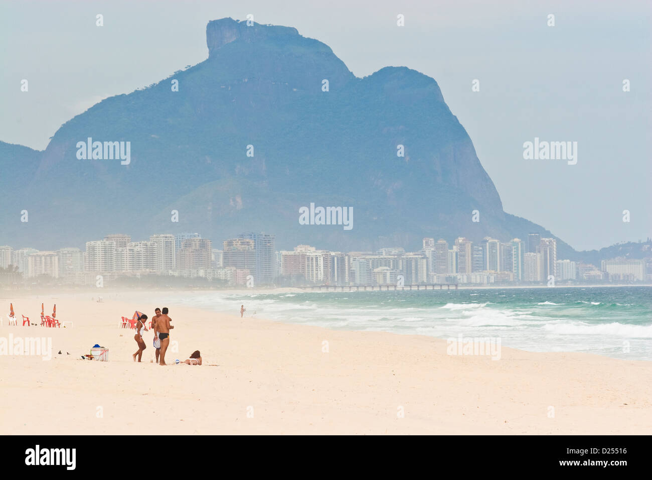 Local people on Pontal surf beach, Recreio dos Bandeirantes, Barra da Tijuca, Rio de Janeiro, Brazil Stock Photo