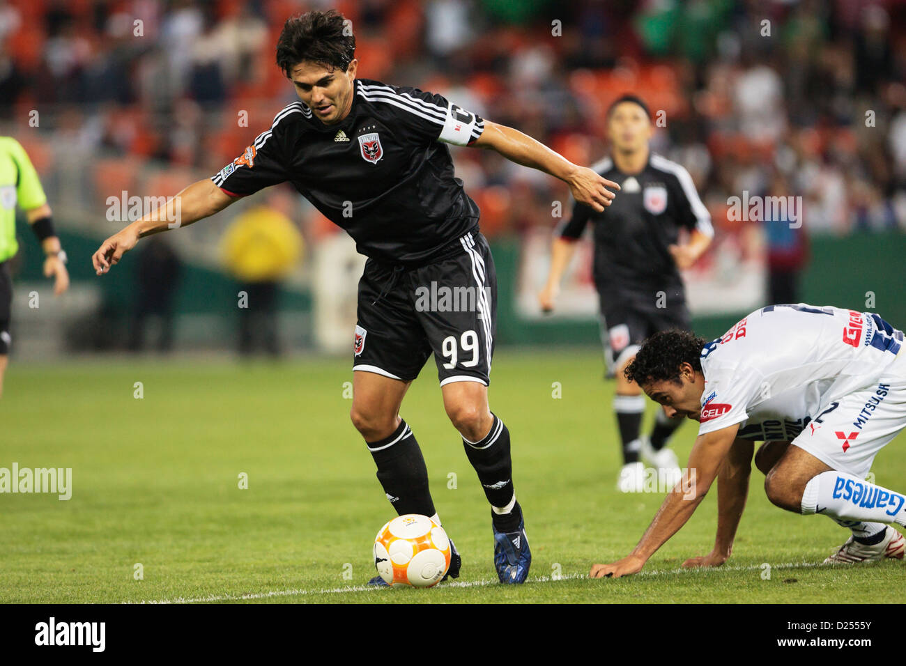 Jaime Moreno of DC United controls the ball against Mexican club Pachuca during a Champions' Cup match at RFK Stadium. Stock Photo