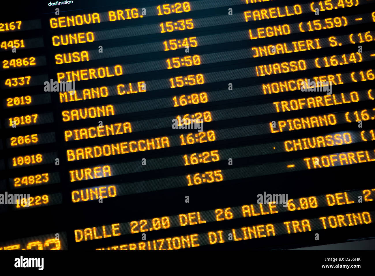 Train timetable in the Turin railway station in Italy Stock Photo Alamy