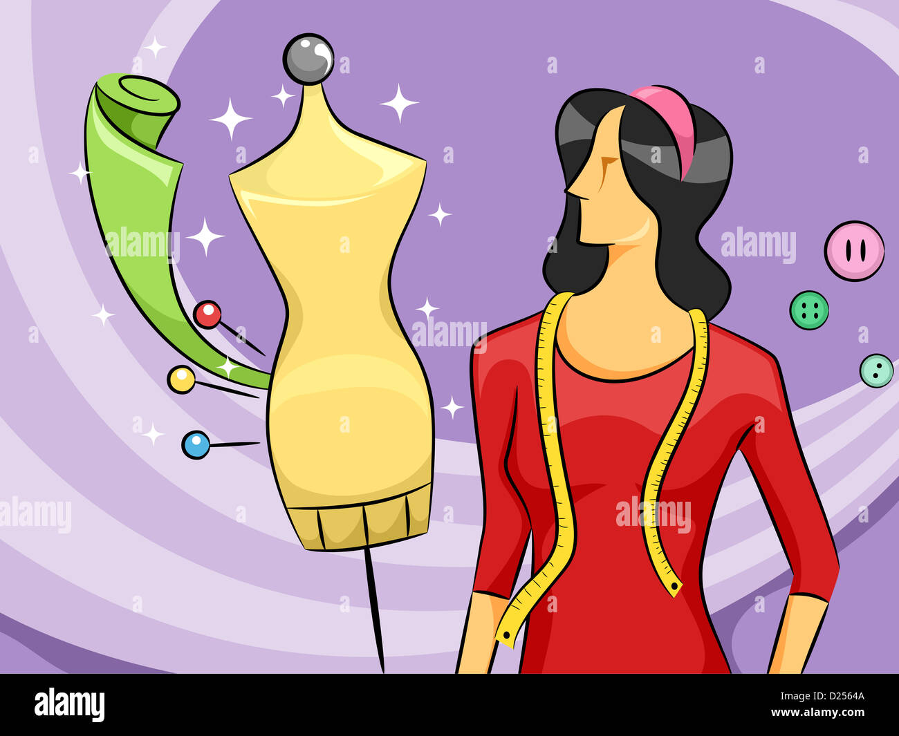 Cartoon Illustration of Woman Fashion Designer Stock Photo - Alamy