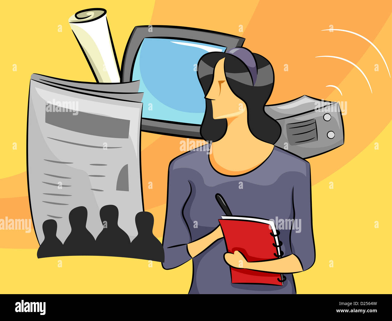 Cartoon Illustration of a Woman Journalist Stock Photo