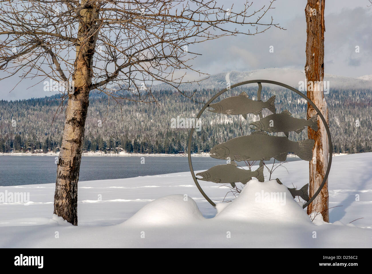 McCall Idaho city park with fish sign Stock Photo Alamy