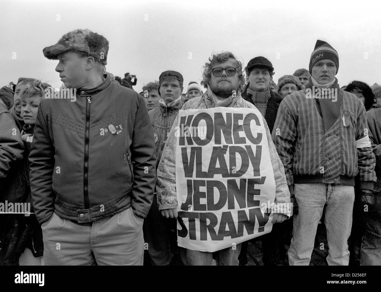 November 1989 Velvet Revolution. Faces in the crowd waiting to hear