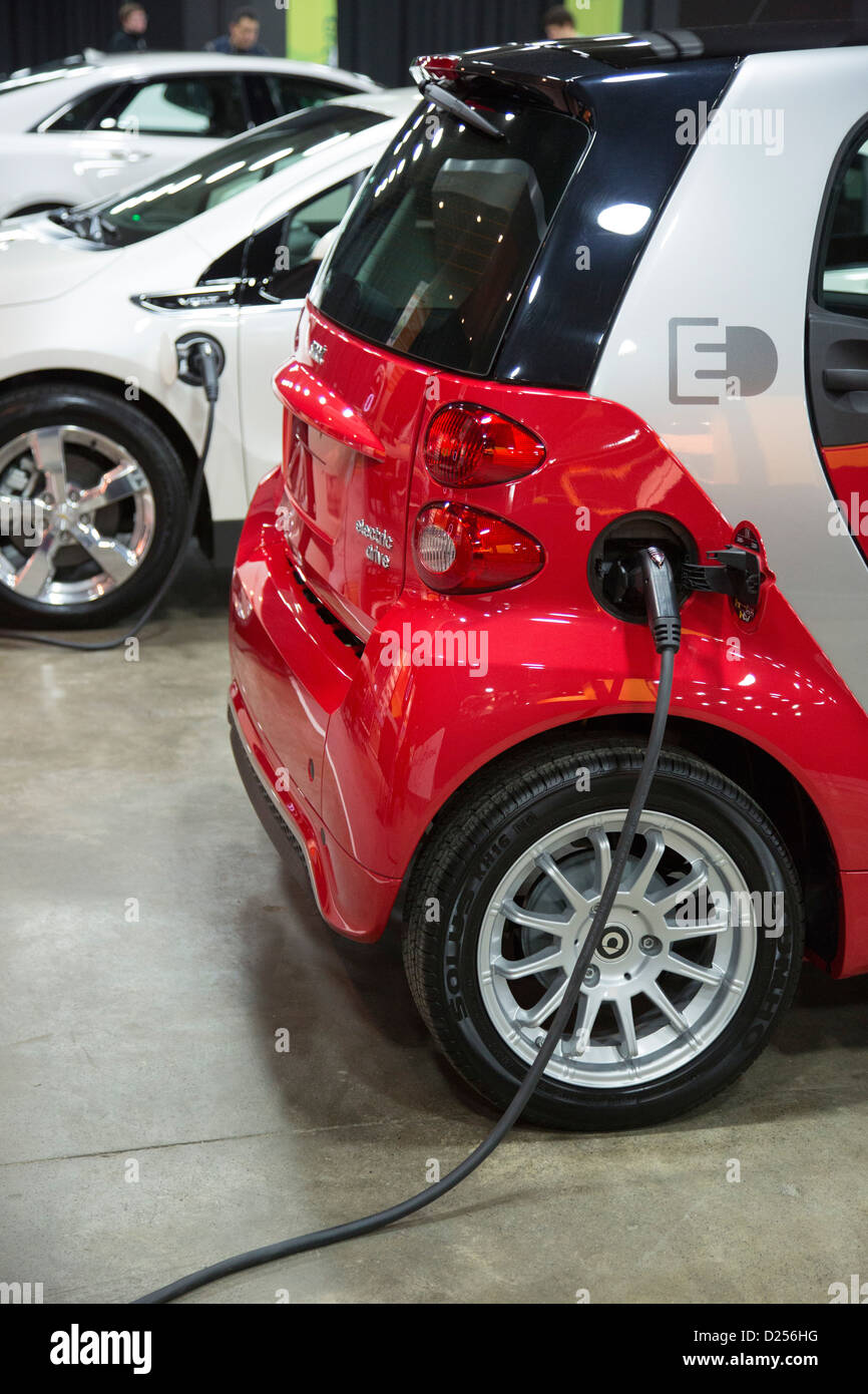 Plugin electric cars on display at the North American International
