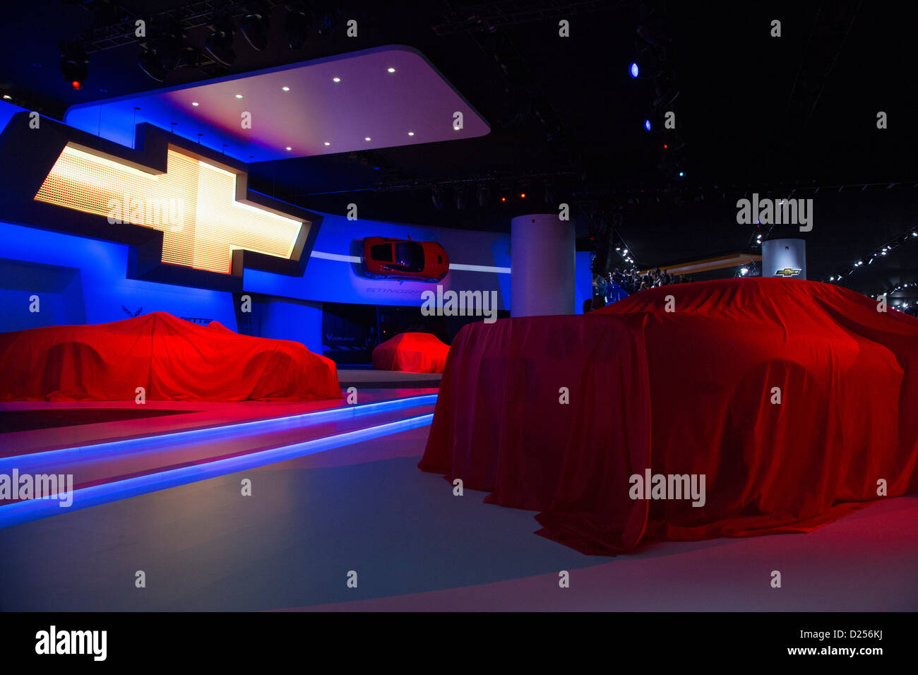 Vintage Chevrolet Corvettes under wraps at the North American International Auto Show. Stock Photo