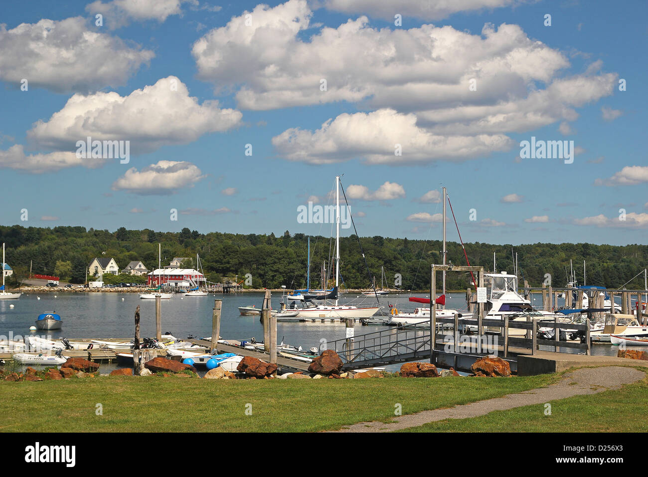 A view from Heritage Park, overlooking the water in Belfast, Maine Stock Photo