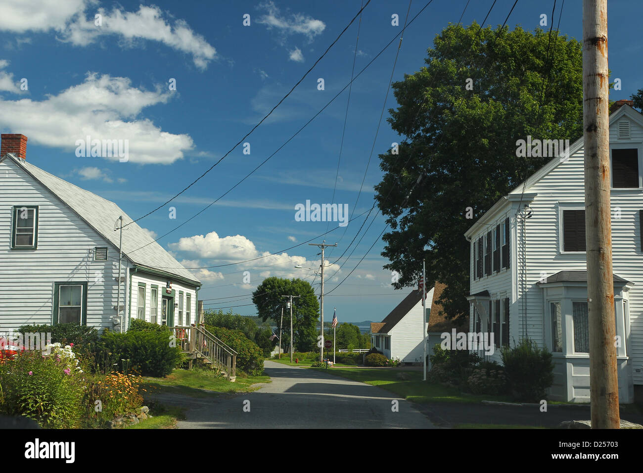 Homes on a side street leading towards the water, in Searsport, Maine Stock Photo Alamy