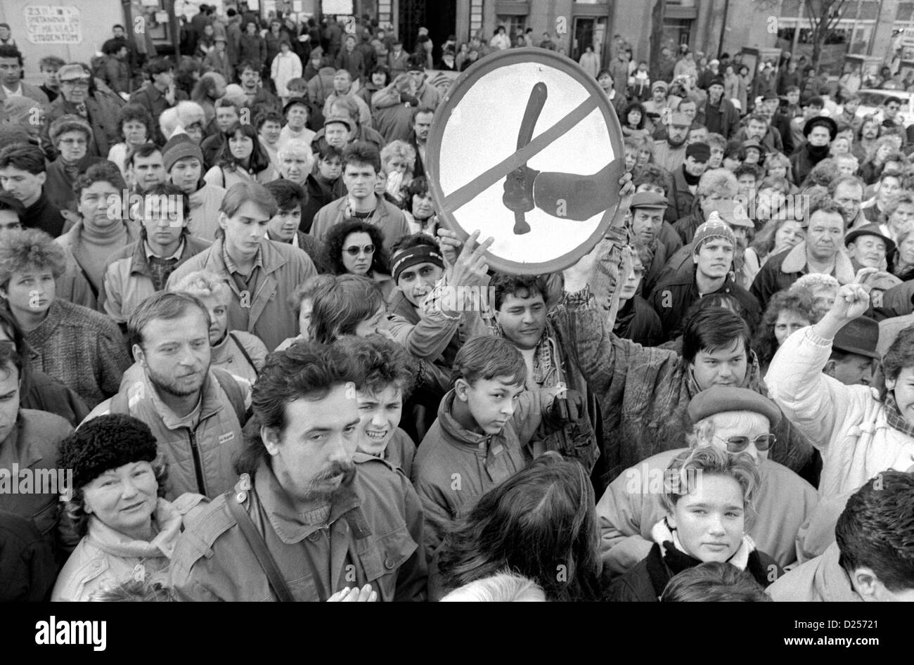 November 1989 Velvet Revolution. Demonstrators Wenceslas Square Prague