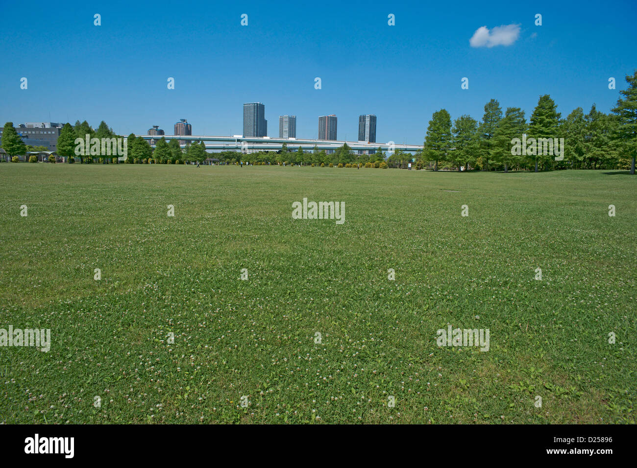 Urban park and blue sky with clouds Stock Photo - Alamy
