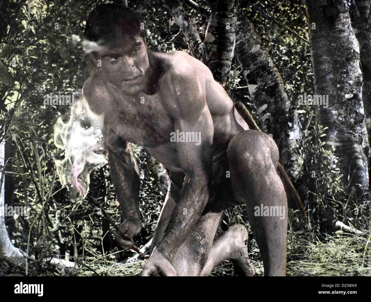 Tarzan Am Grossen Fluss  Tarzan Great River  Mike Henry Tarzan (Mike Henry) greift ein, als ein Indianerhaeuptling am Amazonas Stock Photo