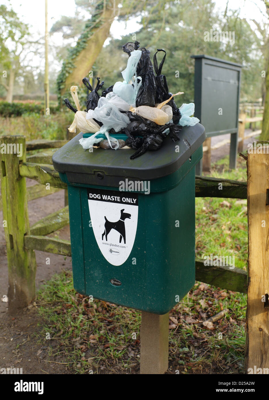 DOG poo bags over flowing in dog waste bin Stock Photo Alamy