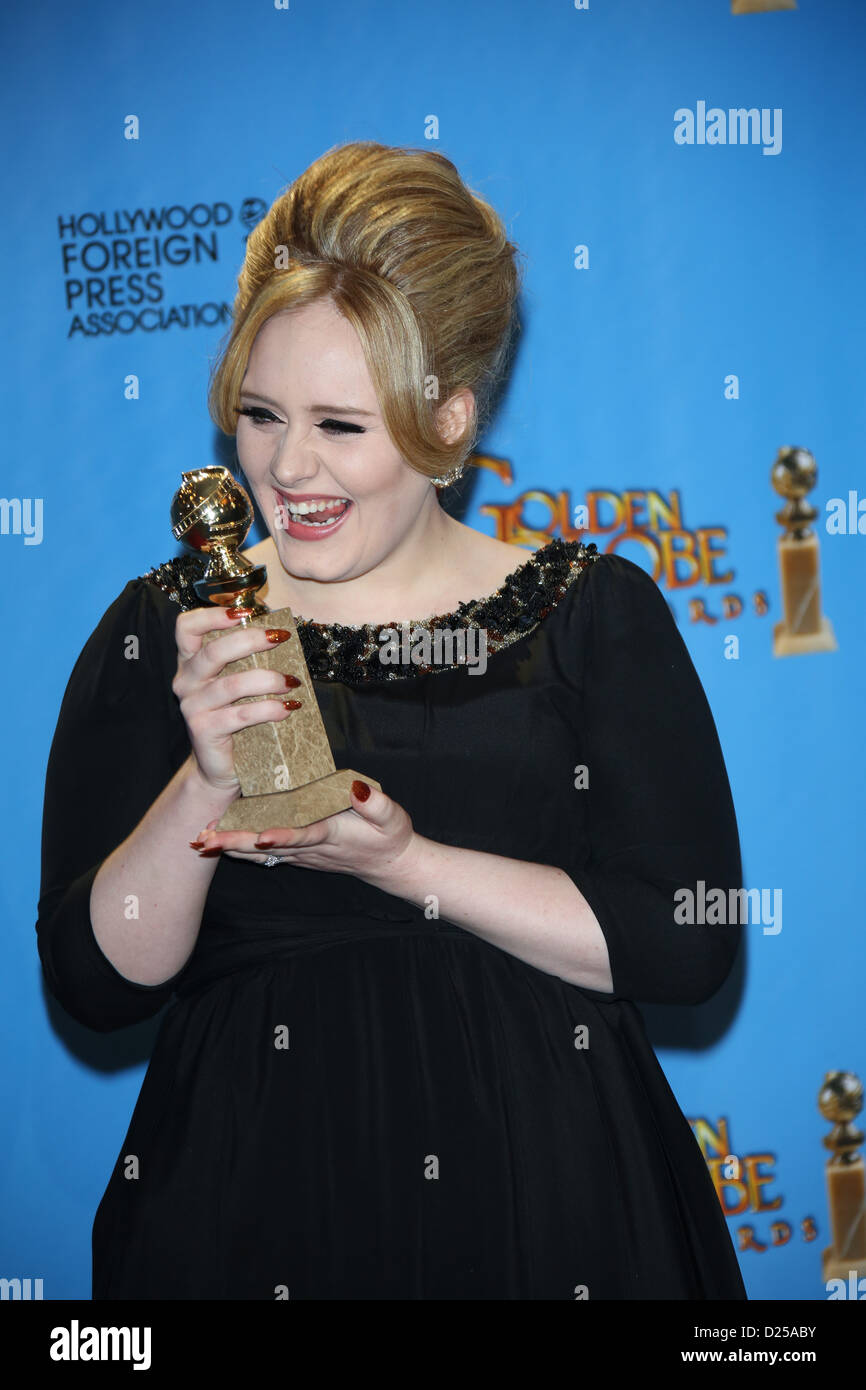 Singer Adele poses in the photo press room of the 70th Annual Golden Globe Awards presented by the Hollywood Foreign Press Association, HFPA, at Hotel Beverly Hilton in Beverly Hills, USA, on 13 January 2013. Photo: Hubert Boesl Stock Photo
