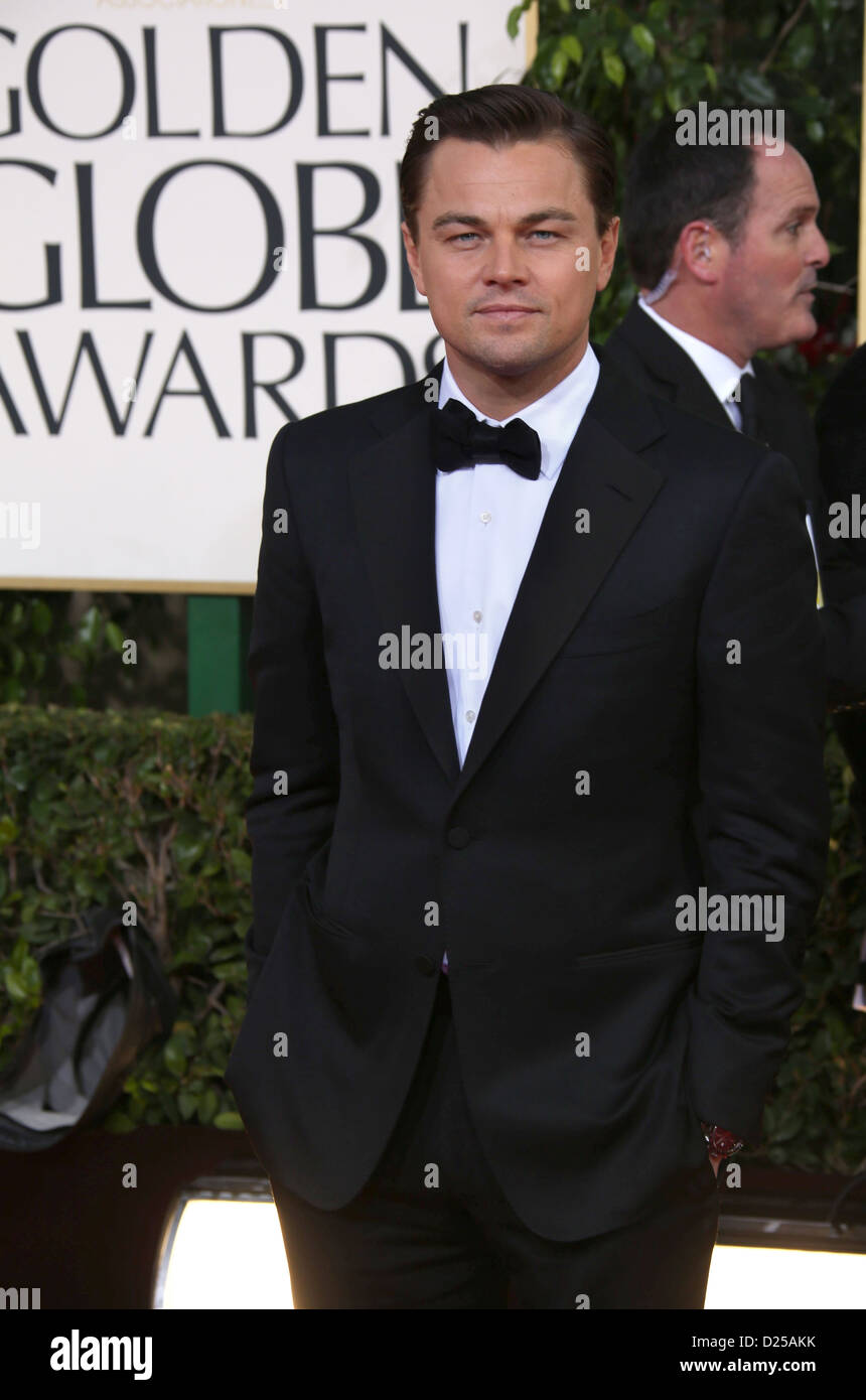 Actor Leonardo DiCaprio arrives at the 70th Annual Golden Globe Awards presented by the Hollywood Foreign Press Association, HFPA, at Hotel Beverly Hilton in Beverly Hills, USA, on 13 January 2013. Photo: Hubert Boesl Stock Photo