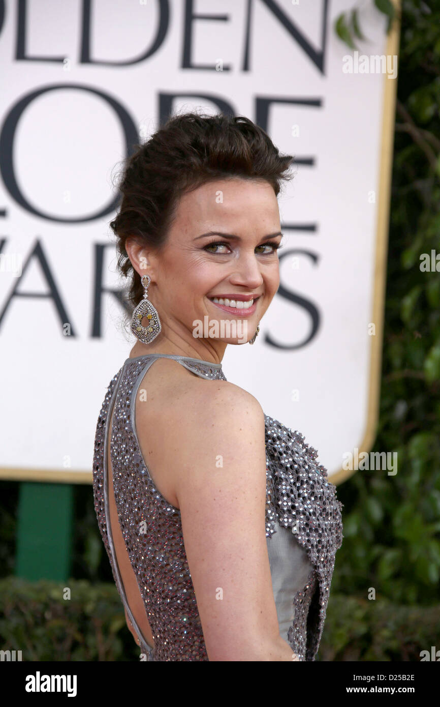 Actress Carla Gugino arrives at the 70th Annual Golden Globe Awards presented by the Hollywood Foreign Press Association, HFPA, at Hotel Beverly Hilton in Beverly Hills, USA, on 13 January 2013. Photo: Hubert Boesl/dpa Stock Photo