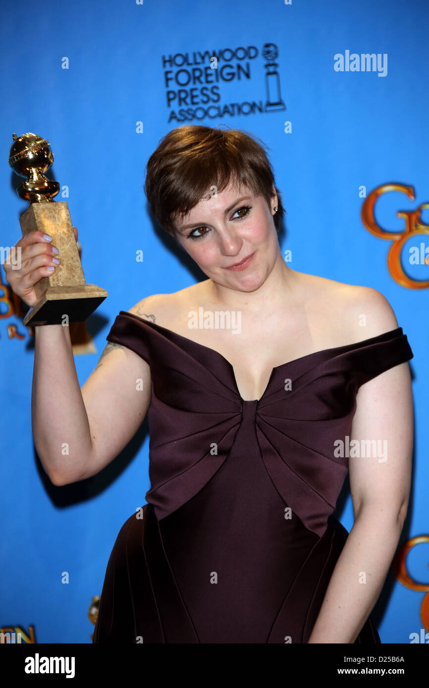 Writer / director Lea Dunham poses in the photo press room of the 70th Annual Golden Globe Awards presented by the Hollywood Foreign Press Association, HFPA, at Hotel Beverly Hilton in Beverly Hills, USA, on 13 January 2013. Photo: Hubert Boesl Stock Photo